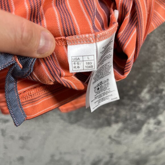 Brooks Brothers Polo Shirt Mens Large Orange Striped Performance Casual Golf - Picture 9 of 9